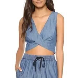 Robert Rodriguez Denim Chambray Deep V-neck Crop Top 4